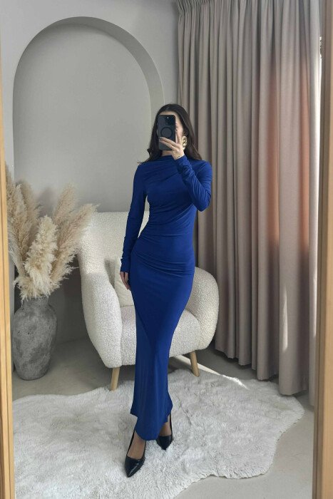 ONE COLOR LONG WOMEN DRESS BLUE/BLU - 2