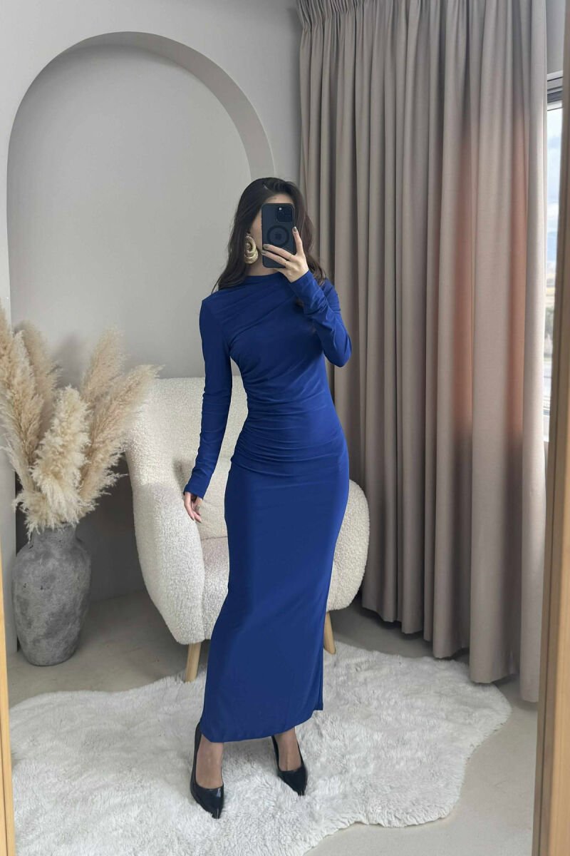 ONE COLOR LONG WOMEN DRESS BLUE/BLU - 3