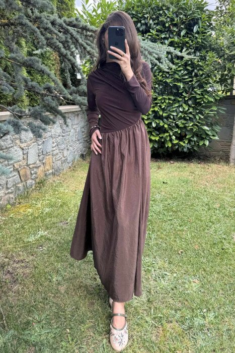 ONE COLOR LONG WOMEN DRESS BROWN/KAFE - 2