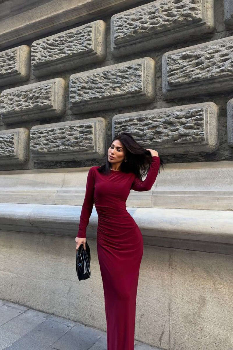 ONE COLOR LONG WOMEN DRESS BURGUNDY/VISHNJE - 3