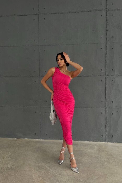 ONE COLOR LONG WOMEN DRESS FUCHSIA/CIKLAMI - 3
