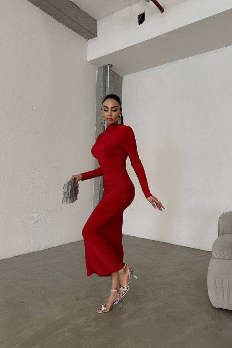 ONE COLOR LONG WOMEN DRESS RED/E KUQE - 7