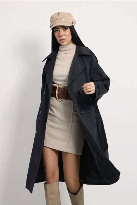 ONE COLOR LONG WOMEN JACKET DARK BLUE/BEE - 1