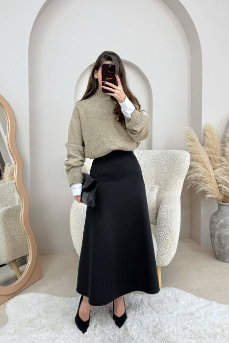 ONE COLOR LONG WOMEN SKIRT BLACK/ E ZEZE - 2