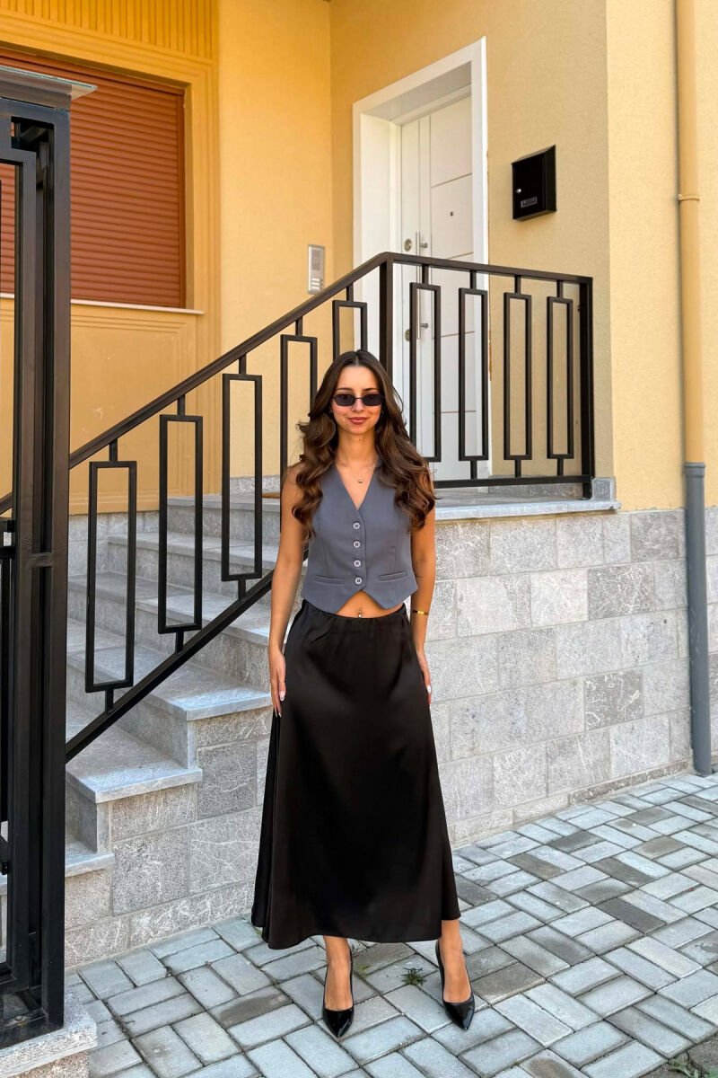 ONE COLOR LONG WOMEN SKIRT BLACK/ E ZEZE - 1