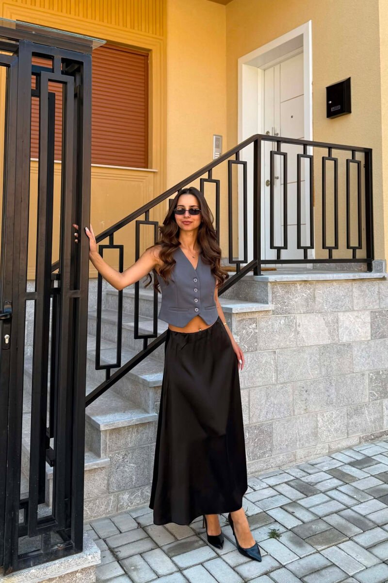ONE COLOR LONG WOMEN SKIRT BLACK/ E ZEZE - 2