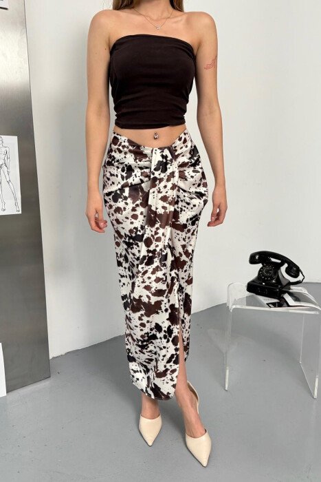 ONE COLOR LONG WOMEN SKIRT CREAM-BROWN/KRKA - KLAUDIO FASHION