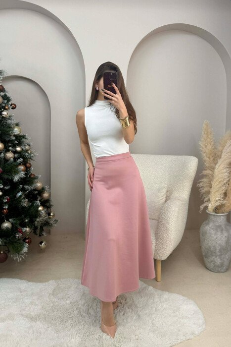ONE COLOR LONG WOMEN SKIRT POWDER/PUDER - 3