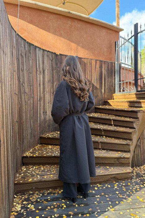 ONE COLOR LONG WOMEN TRENCH COAT BLACK/ E ZEZE - 3