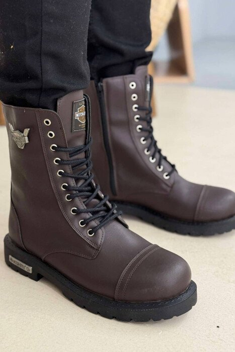 ONE COLOR MEN ANKLE BOOTS DARK BROWN/KAE - KLAUDIO FASHION