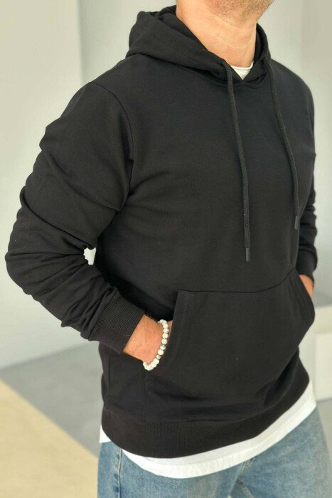 ONE COLOR MEN HOODIE BLACK/ E ZEZE - KLAUDIO FASHION