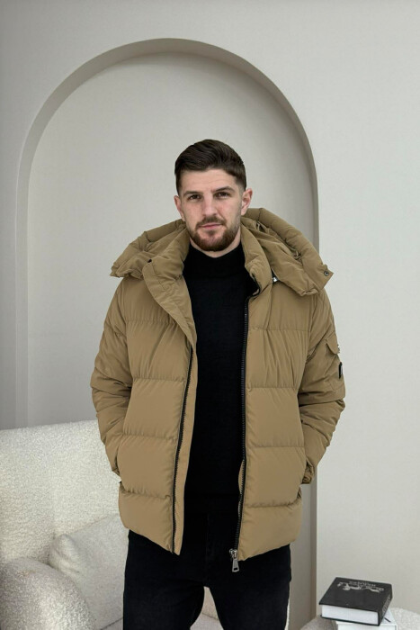 ONE COLOR MEN PUFFER JACKET BROWN/KAFE - KLAUDIO FASHION
