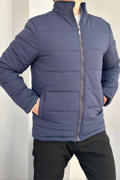 ONE COLOR MEN PUFFER JACKET DARK BLUE/BEE - KLAUDIO FASHION
