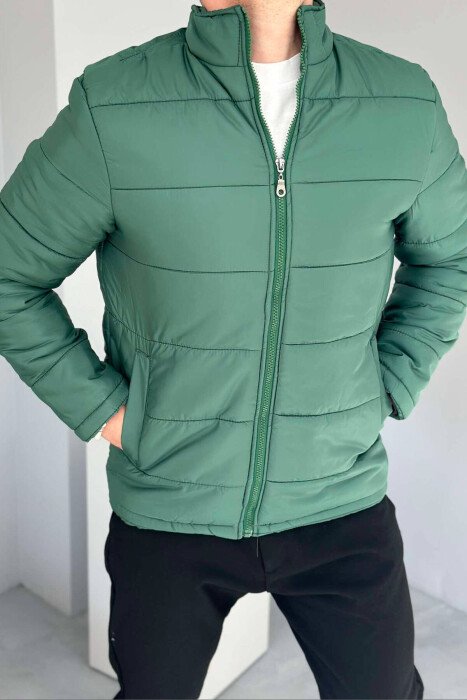 ONE COLOR MEN PUFFER JACKET DARK GREEN/JEE - KLAUDIO FASHION