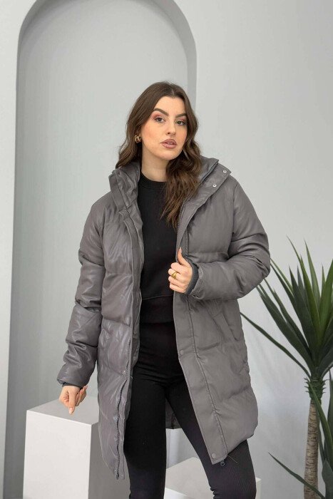 ONE COLOR WOMEN PUFFER JACKET DARK GREY/GEE - KLAUDIO FASHION