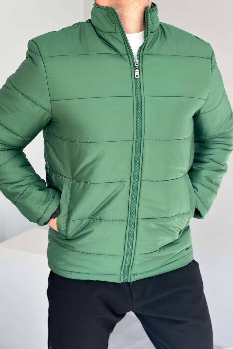 ONE COLOR MEN PUFFER JACKET GREEN/JESHILE - KLAUDIO FASHION