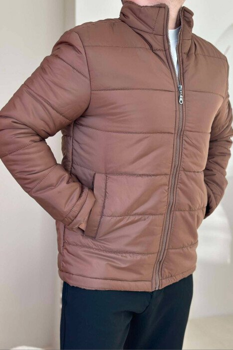 ONE COLOR MEN PUFFER JACKET LIGHT BROWN/KAZB - KLAUDIO FASHION