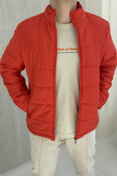 ONE COLOR MEN PUFFER JACKET ORANGE/PORTOKALLI - KLAUDIO FASHION