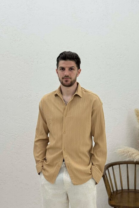 ONE COLOR MEN SHIRT BEIGE/BEZHE - KLAUDIO FASHION