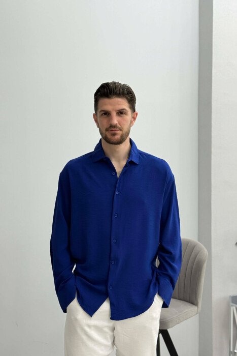 ONE COLOR MEN SHIRT BLUE/BLU - KLAUDIO FASHION