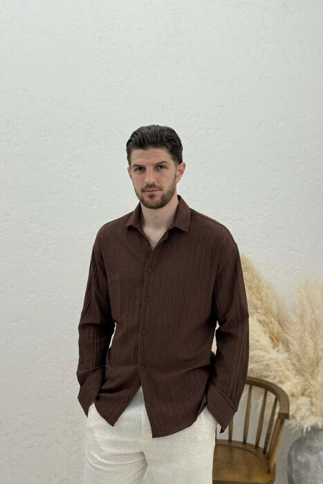 ONE COLOR MEN SHIRT BROWN/KAFE - KLAUDIO FASHION