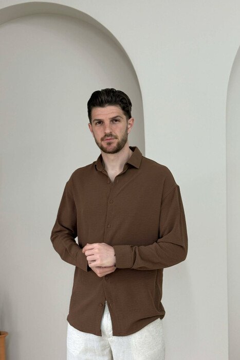 ONE COLOR MEN SHIRT BROWN/KAFE - KLAUDIO FASHION