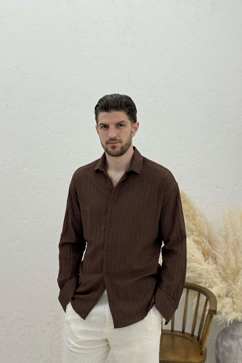 ONE COLOR MEN SHIRT BROWN/KAFE - 1
