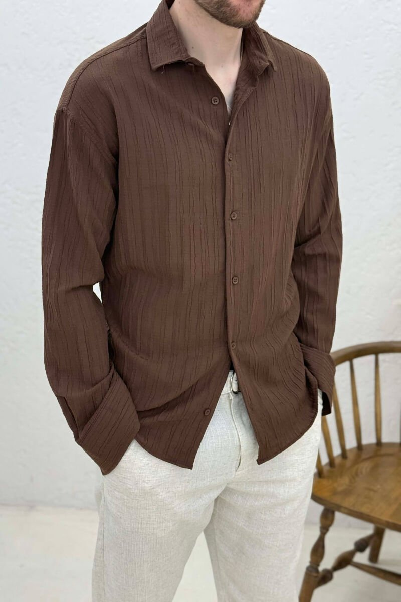 ONE COLOR MEN SHIRT BROWN/KAFE - 2