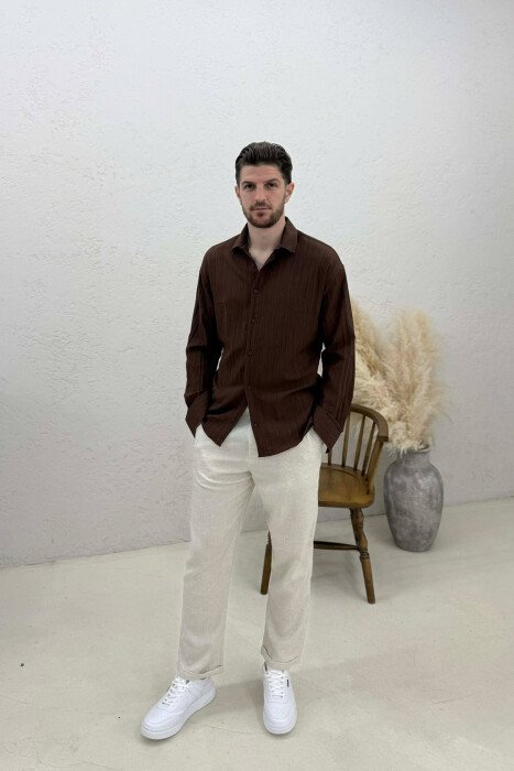 ONE COLOR MEN SHIRT BROWN/KAFE - 3