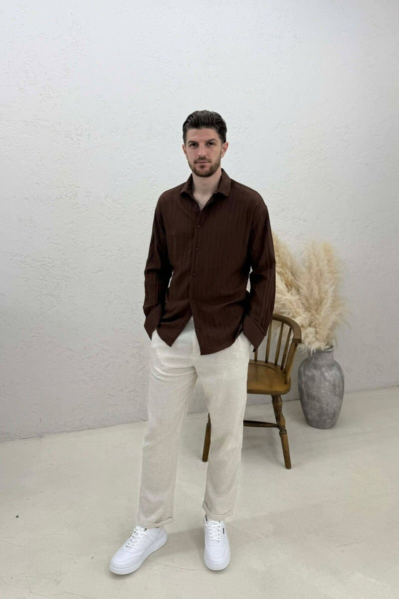 ONE COLOR MEN SHIRT BROWN/KAFE - 3
