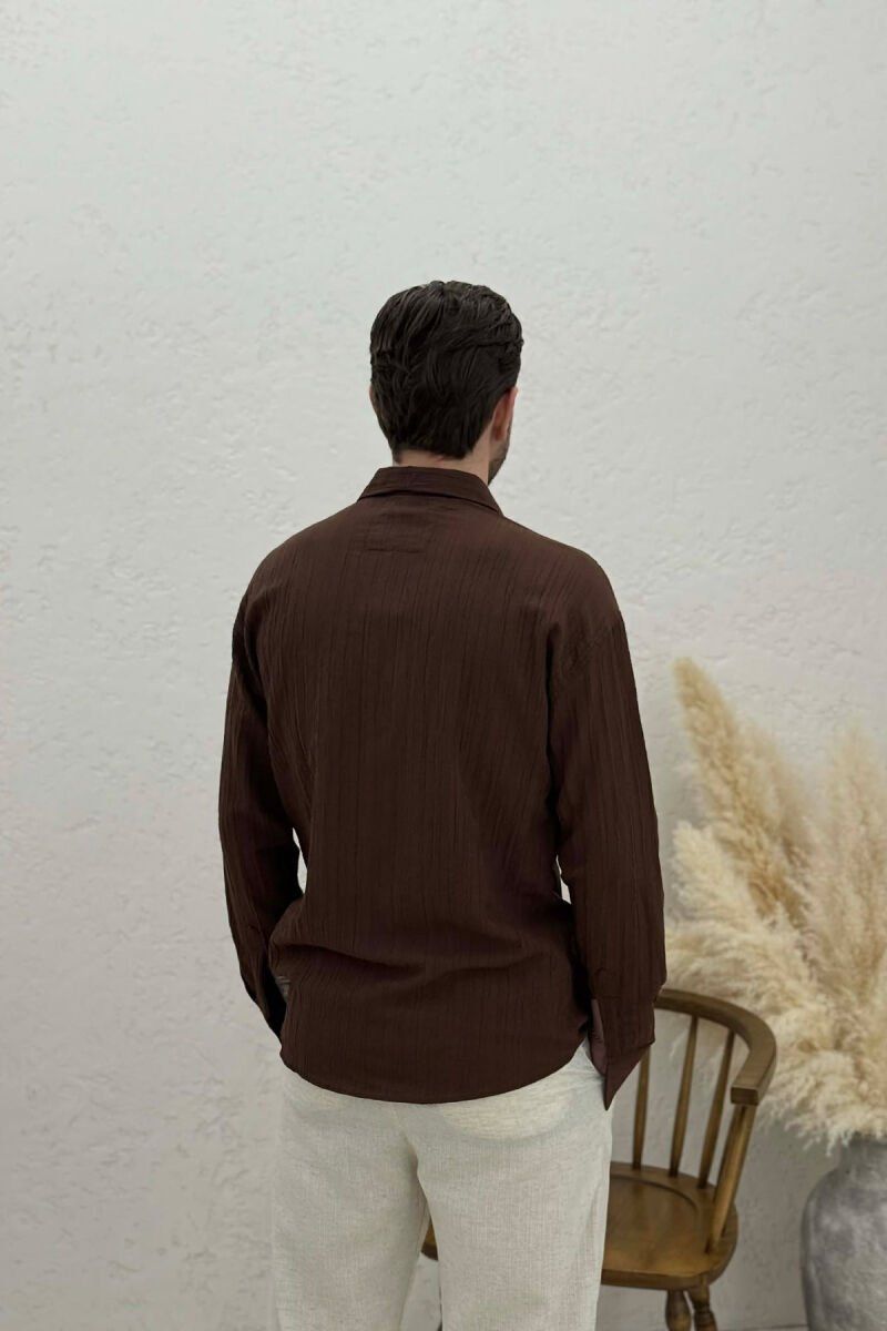 ONE COLOR MEN SHIRT BROWN/KAFE - 4