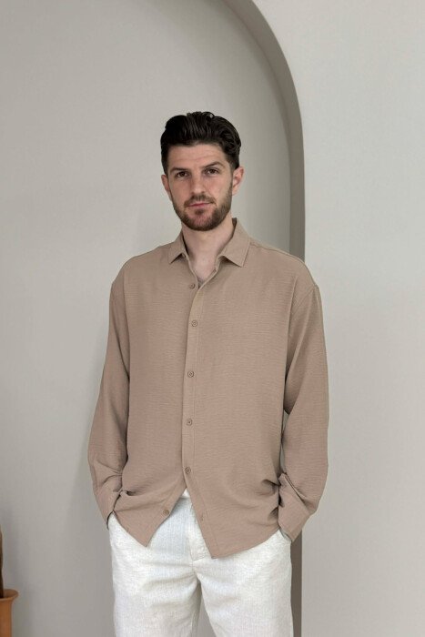 ONE COLOR MEN SHIRT DARK BEIGE/BEZHE ERRET - KLAUDIO FASHION