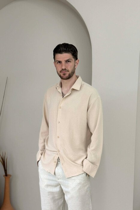 ONE COLOR MEN SHIRT LIGHT BEIGE/BZHZB - KLAUDIO FASHION