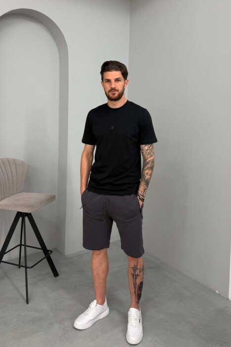 ONE COLOR MEN SHORT SWEATPANTS GREY/GRI - KLAUDIO FASHION