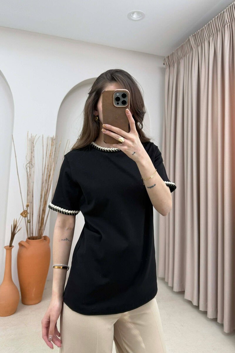 ONE COLOR NECK DETAIL WOMAN T-SHIRT BLACK/ E ZEZE - 1