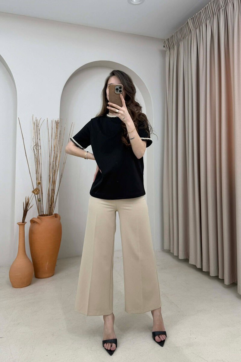 ONE COLOR NECK DETAIL WOMAN T-SHIRT BLACK/ E ZEZE - 2