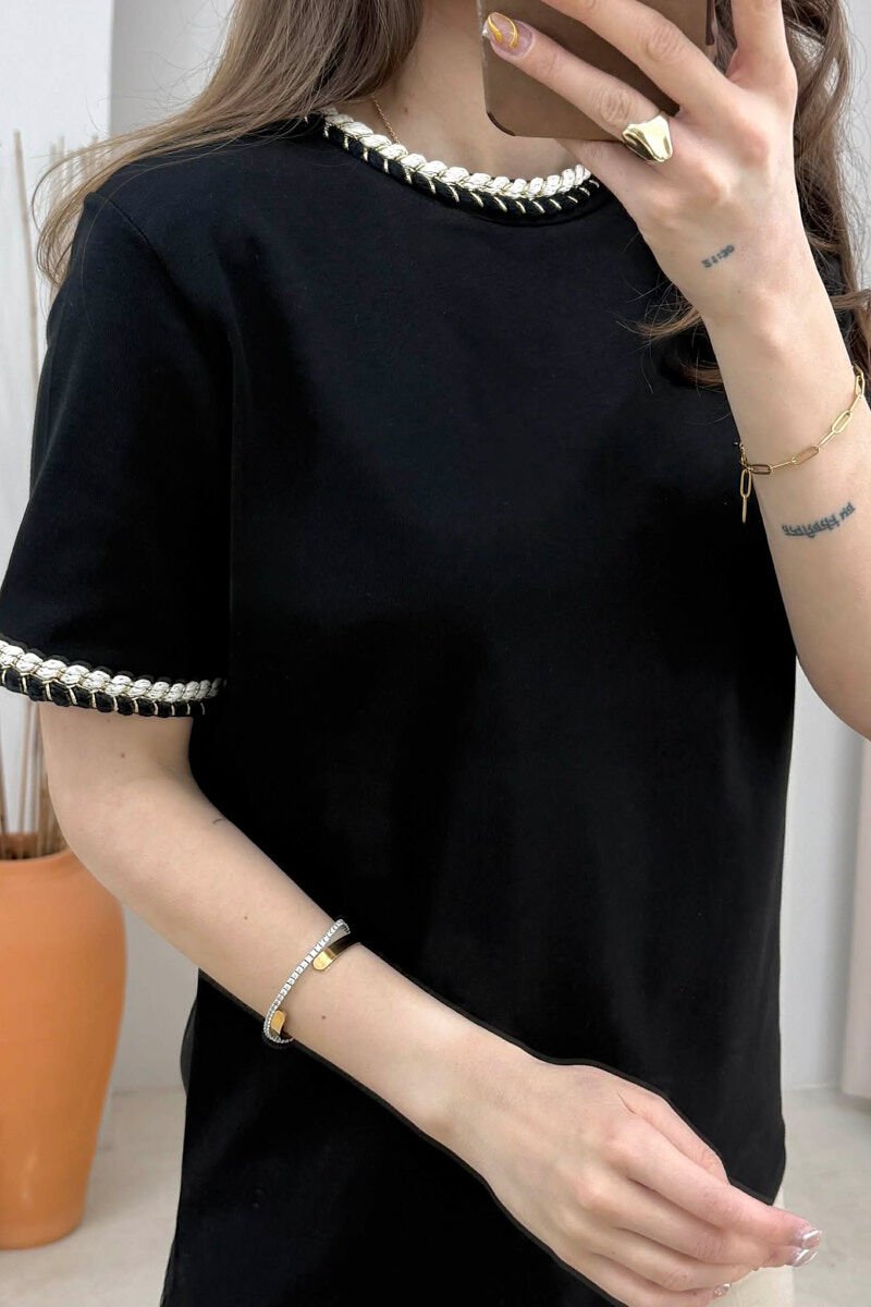 ONE COLOR NECK DETAIL WOMAN T-SHIRT BLACK/ E ZEZE - 3