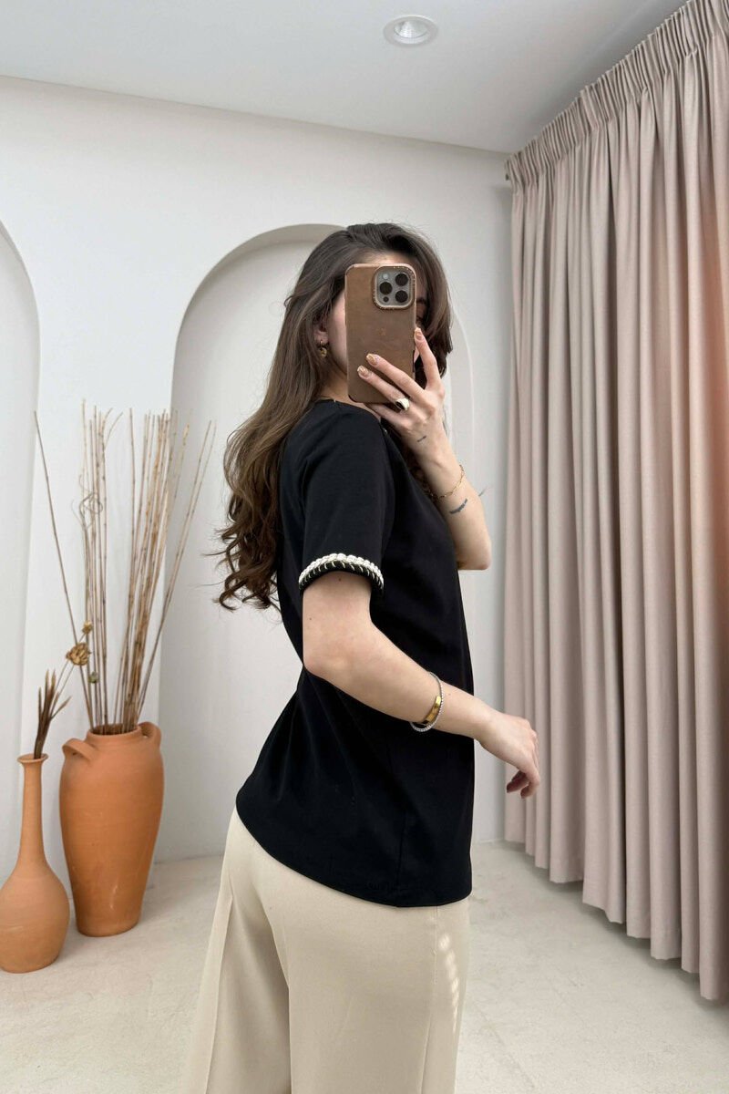 ONE COLOR NECK DETAIL WOMAN T-SHIRT BLACK/ E ZEZE - 4