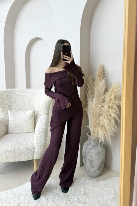 ONE COLOR OFF SHOULDER+TROUSERS WOMEN SET DARK PURPLE/LEJLA ERRET 