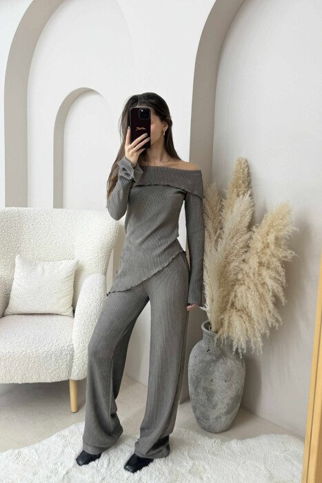 ONE COLOR OFF SHOULDER+TROUSERS WOMEN SET GREY/GRI 