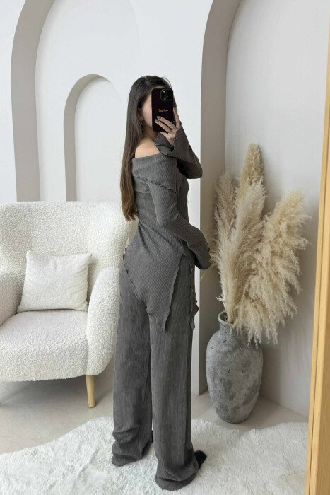 ONE COLOR OFF SHOULDER+TROUSERS WOMEN SET GREY/GRI - 4