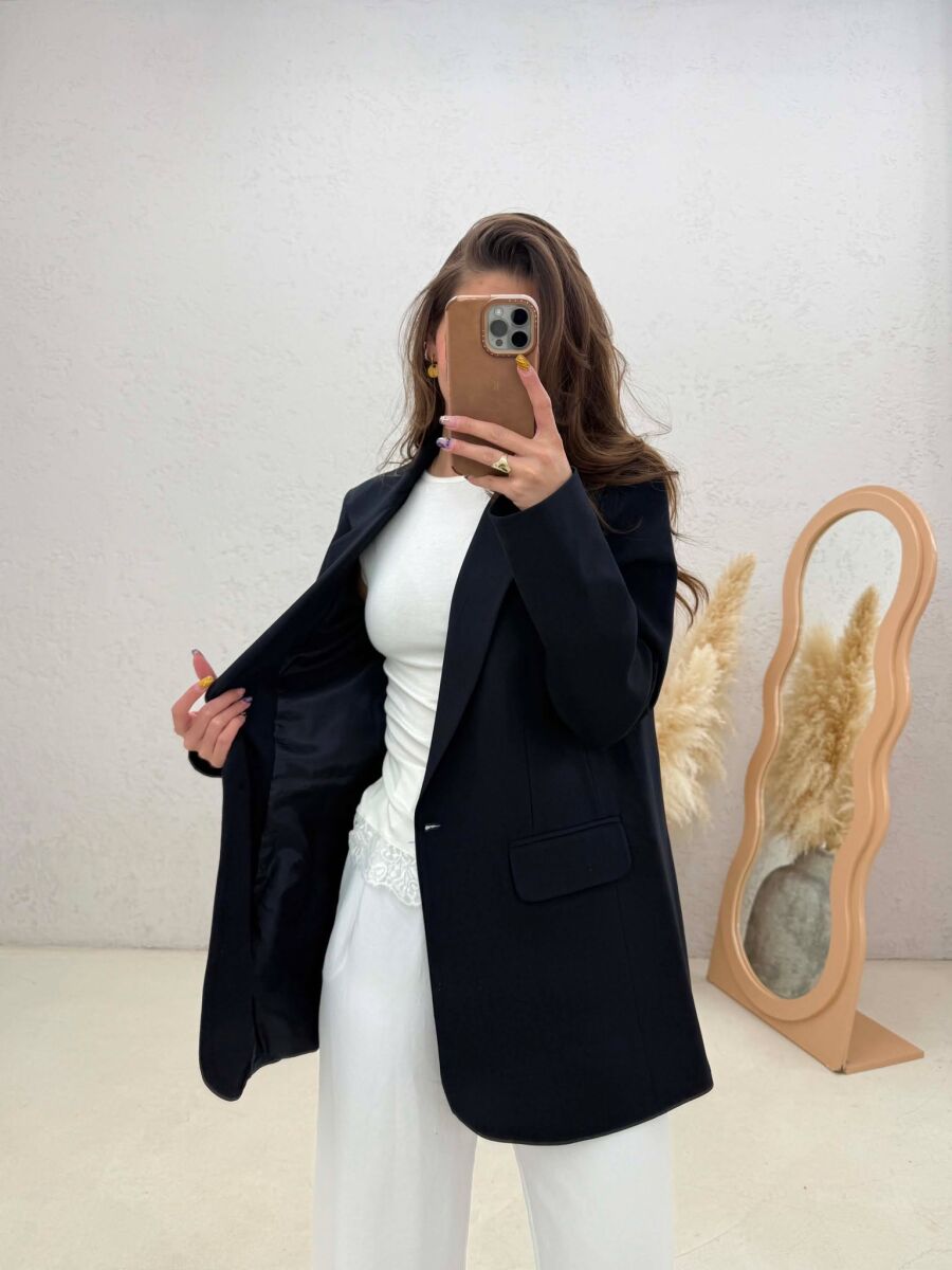 ONE COLOR ONE BUTTON DETAIL WOMAN JACKET DARK BLUE/BEE - 4
