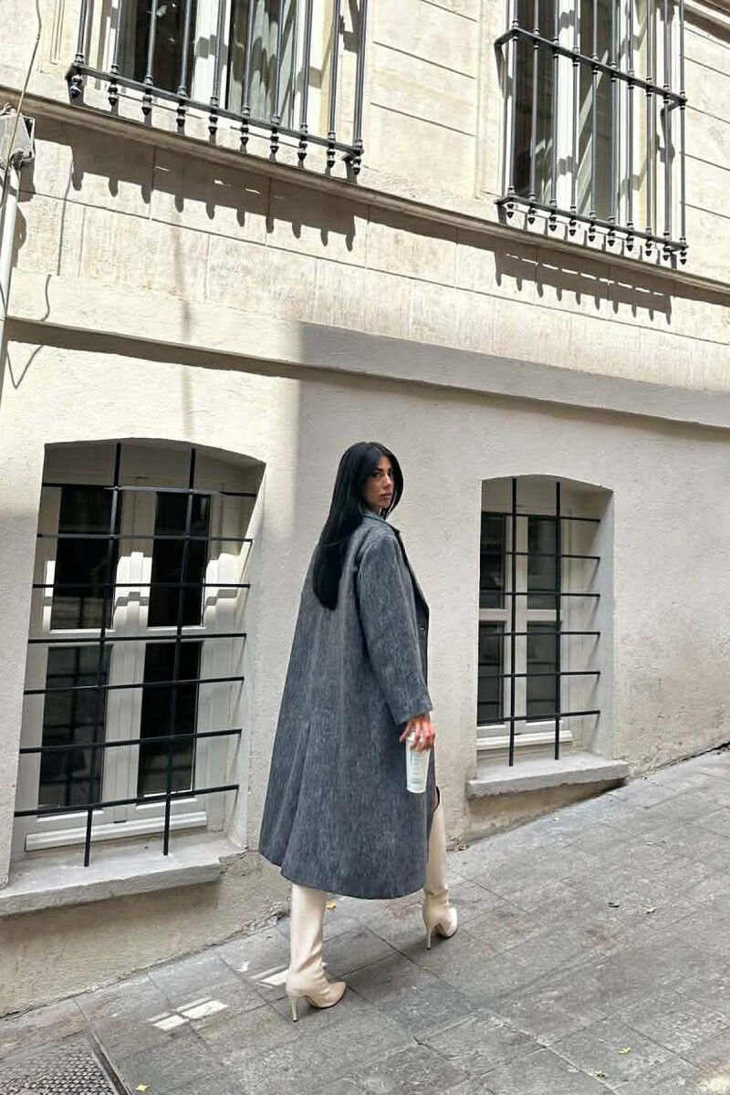 ONE COLOR ONE BUTTON FUR LONG WOMAN COAT GREY/GRI - 2