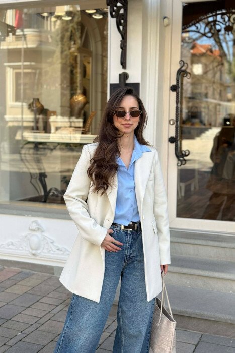 ONE COLOR ONE BUTTON SIMPLE WOMAN JACKET ANTIQUEWHITE/ANTIKE - 1