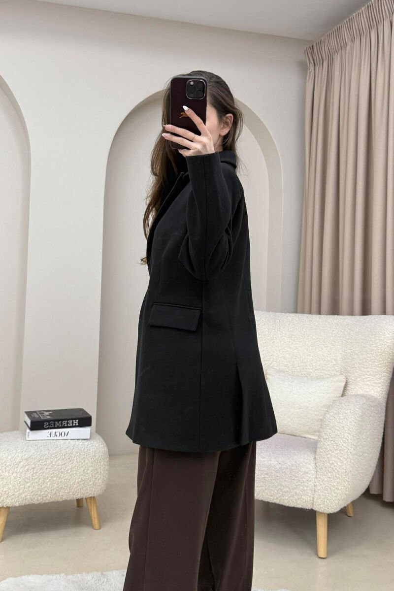 ONE COLOR ONE BUTTON SIMPLE WOMAN JACKET BLACK/ E ZEZE - 9