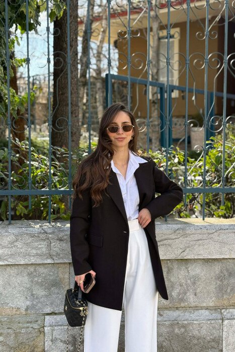 ONE COLOR ONE BUTTON SIMPLE WOMAN JACKET BLACK/ E ZEZE - 1