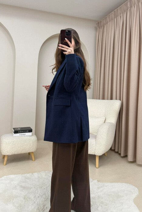 ONE COLOR ONE BUTTON SIMPLE WOMAN JACKET DARK BLUE/BEE - 9
