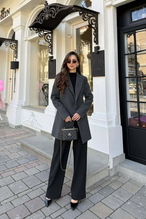 ONE COLOR ONE BUTTON SIMPLE WOMAN JACKET DARK GREY/GEE - 2