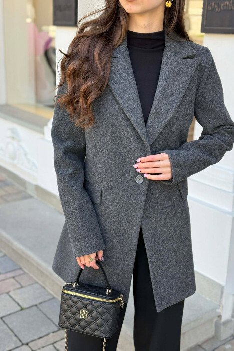 ONE COLOR ONE BUTTON SIMPLE WOMAN JACKET DARK GREY/GEE - 4