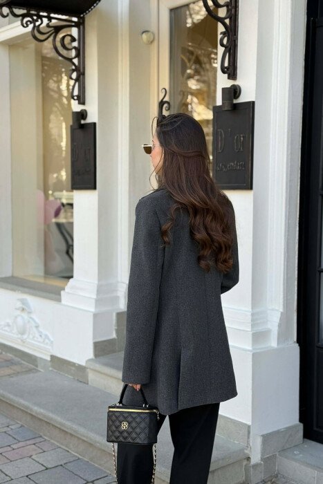 ONE COLOR ONE BUTTON SIMPLE WOMAN JACKET DARK GREY/GEE - 5